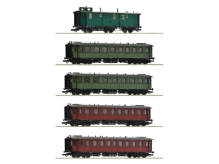 H0 Roco 6200076 5-dílný set rychlíkových vozů (1./2.třídy ABBü, 1./2./3.třídy ABCCü, 2./3.třídy BCCü, 3třídy CCü a zavazadlový vůz Gep) K.W.St.E., Ep. 1